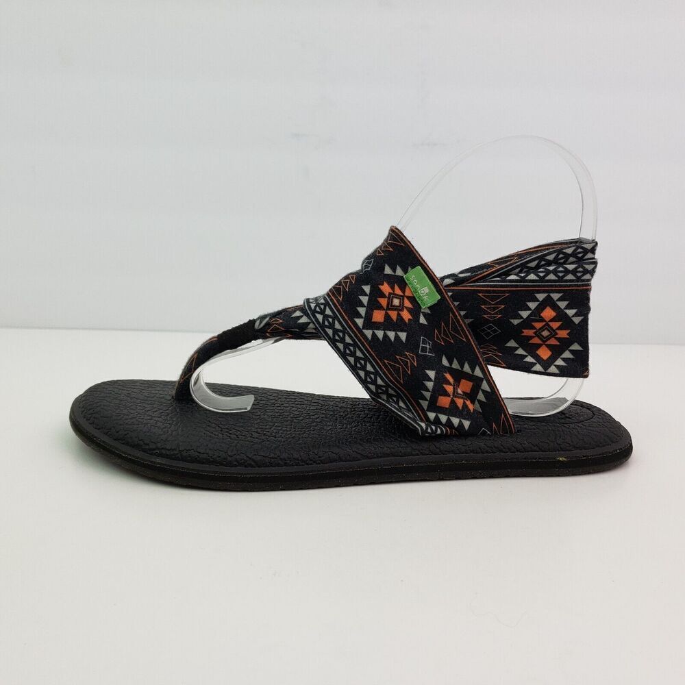 Sanuk Yoga Sling Womens Size 8 Black Orange Aztec Comfort Casual Flat Sandals - Picture 3 of 12